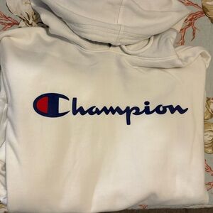 Champion White Sweatshirt with Blue and Red Logo
